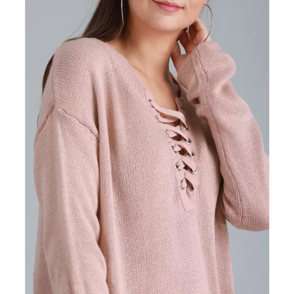 Forever 21 Women's Dusty Rose Lace-Up Front Knit Pullover Sweater Size Large - Picture 4 of 11
